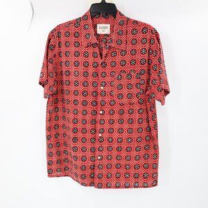Kardo Shirt Mens Medium Handmade Short Sleeve Button Up Cotton Artisan geometric